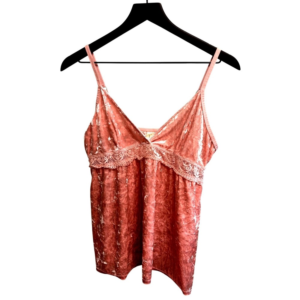 Jessica Simpson Pink Velvet Lace Cami Top XL Y2K Coquette Fairy Adjustable Strap